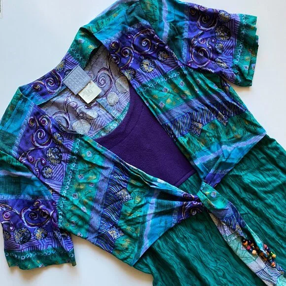 Vintage Rabbit Designs Dress Size 2P Made In USA Shoulder Pads Maxi Dress Green - Picture 7 of 9